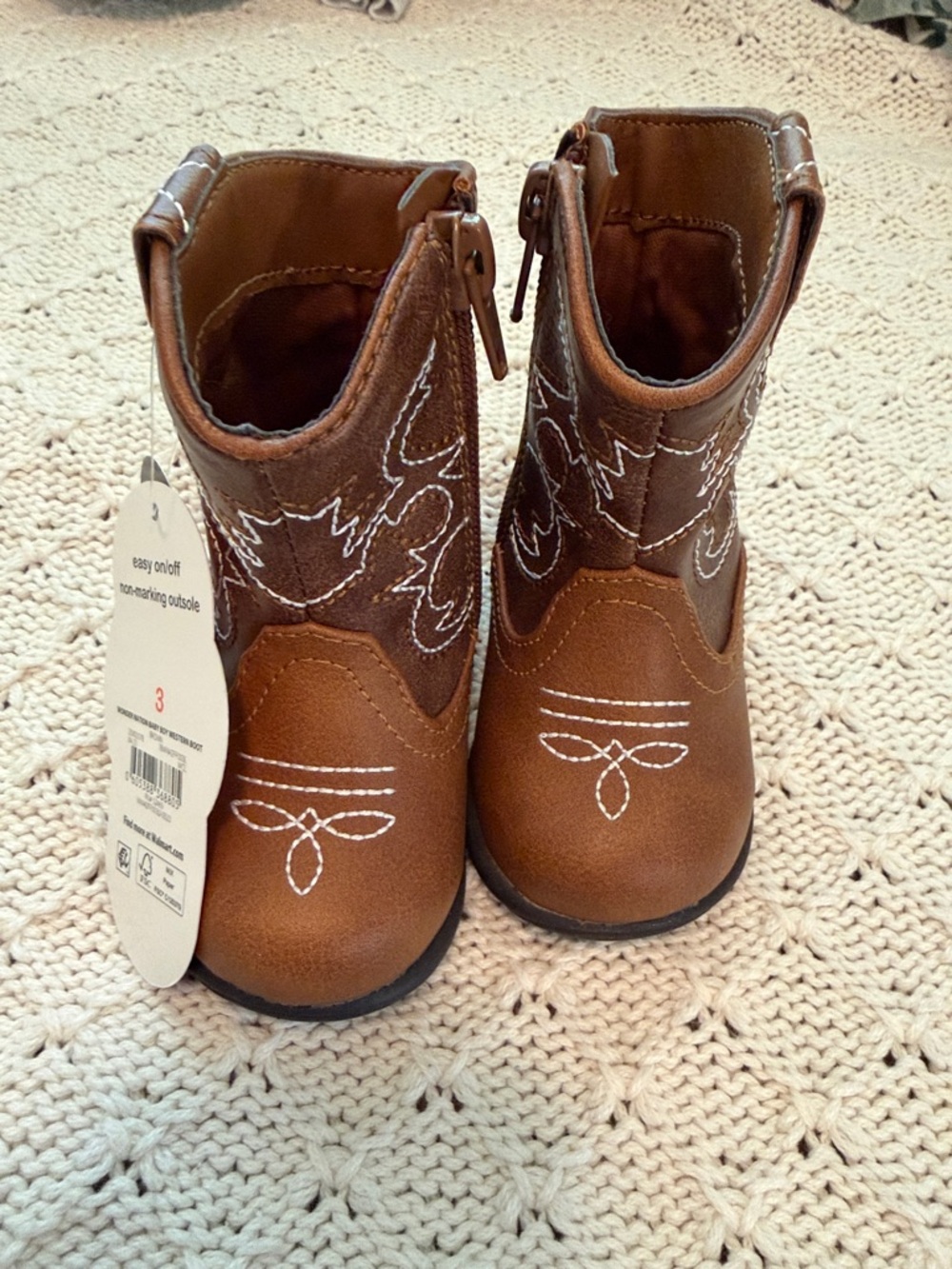 wonder nation Brown Toddlers' Western Pull-On Boots with White Stitching